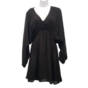 A New Day Chiffon Babydoll Mini Dress Balloon Sleeves Whimsigoth Black Size M NW